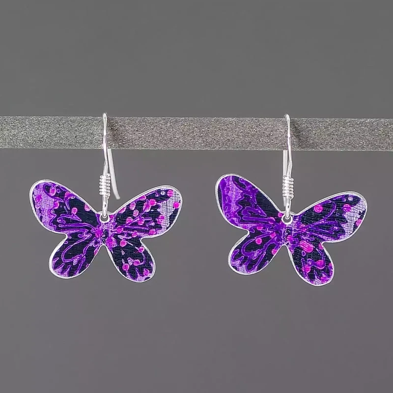 Kaleidoscope Butterfly Drop Earrings - Purple by Hazel Atkinson