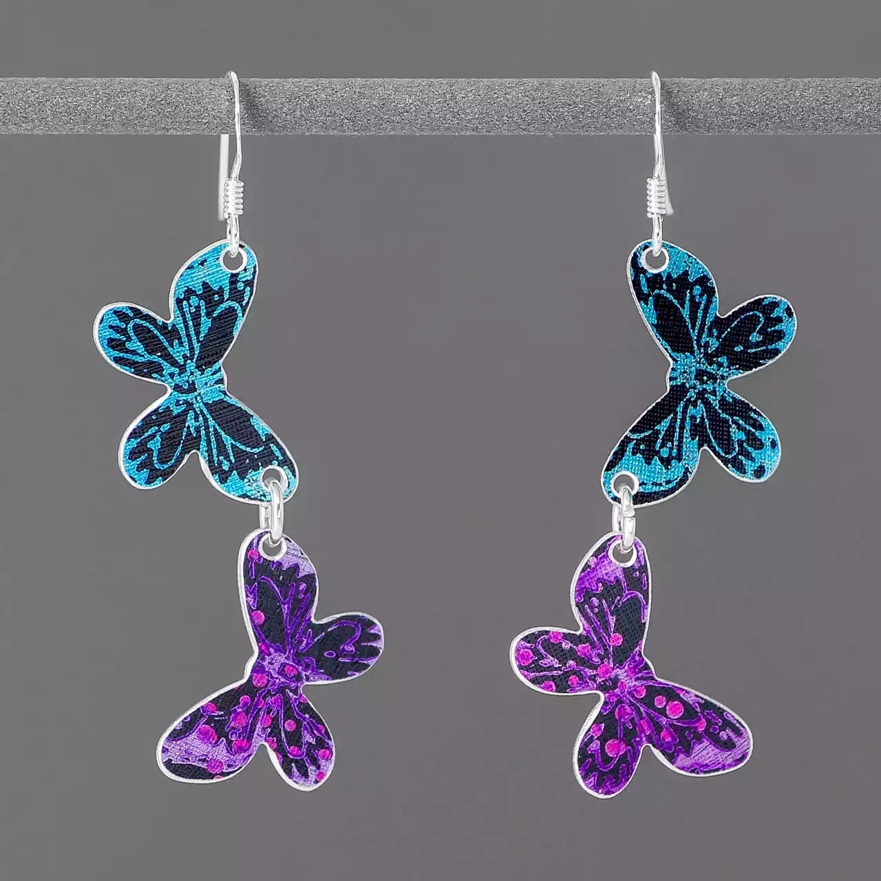 Kaleidoscope Double Butterfly Drop Earrings by Hazel Atkinson