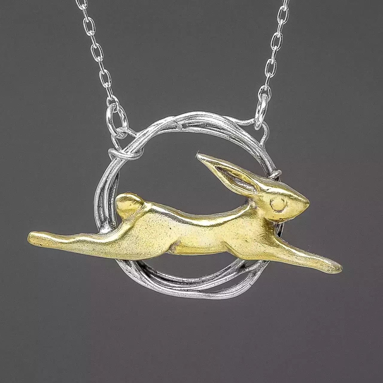 Jumping Hare Silver and Gold Plated Necklace by Xuella Arnold