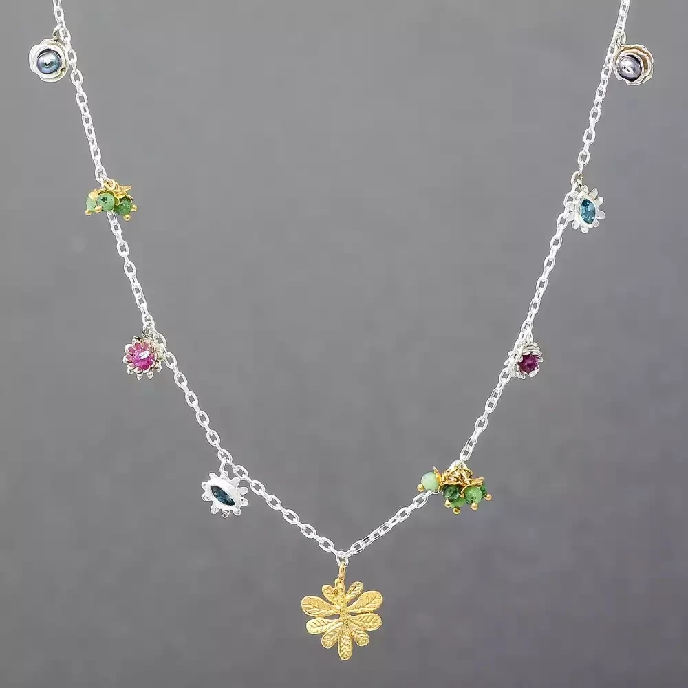 Jungle Fruits Silver and Gold Plate Necklace by Amanda Coleman