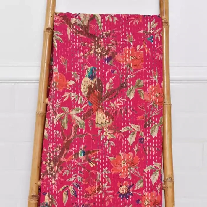 Kantha Throw - Hot Pink Birds by Powell Craft