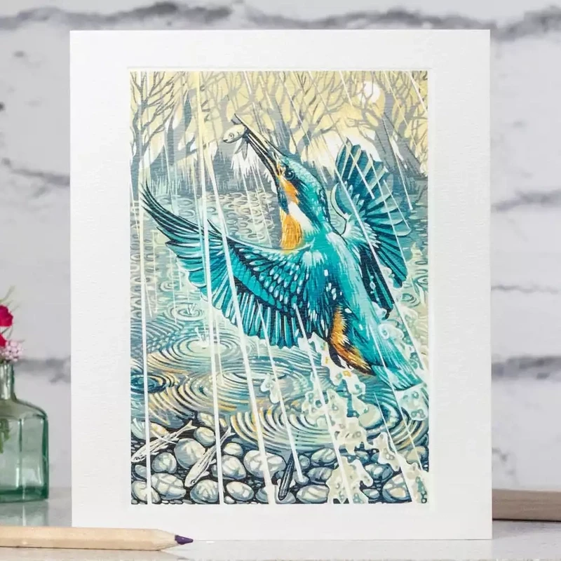 Kingfisher, Evening Rain Card by Martin Truefitt-Baker