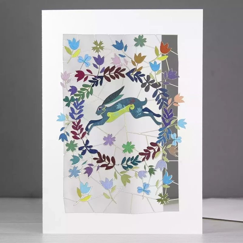 Leaping Hare Laser-cut Card by Ge Feng