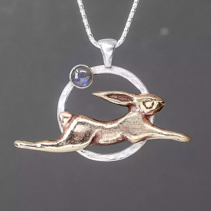 Leaping Hare with Labradorite Necklace by Xuella Arnold