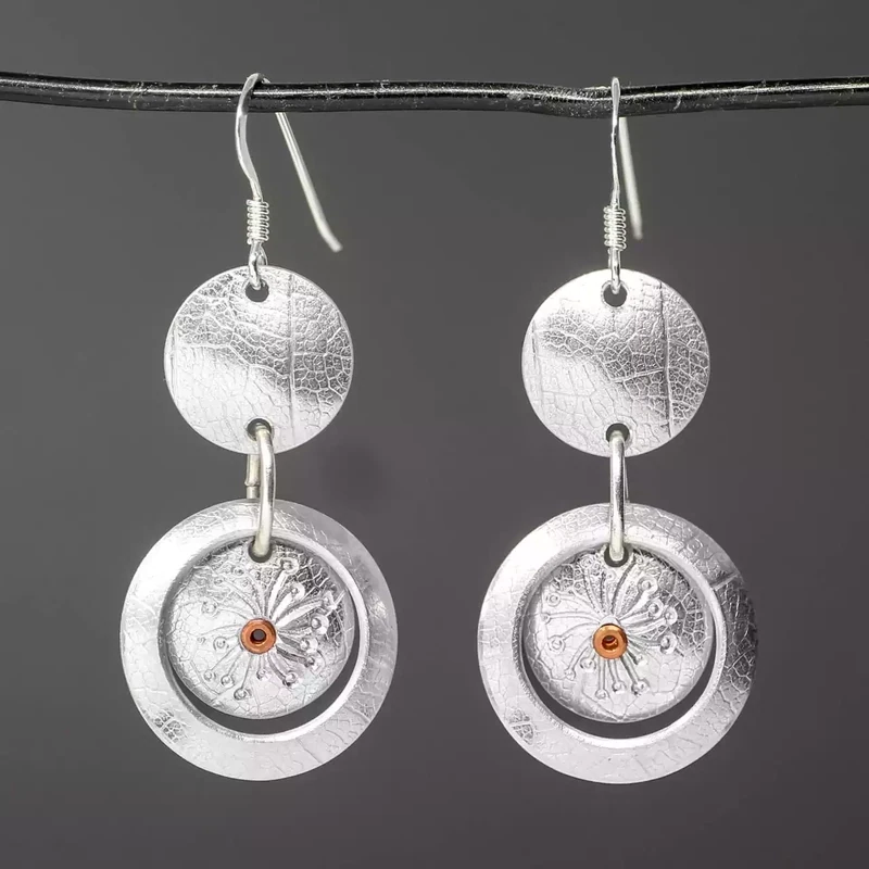 Leaf Double Circle Drop Earrings by Hazel Atkinson