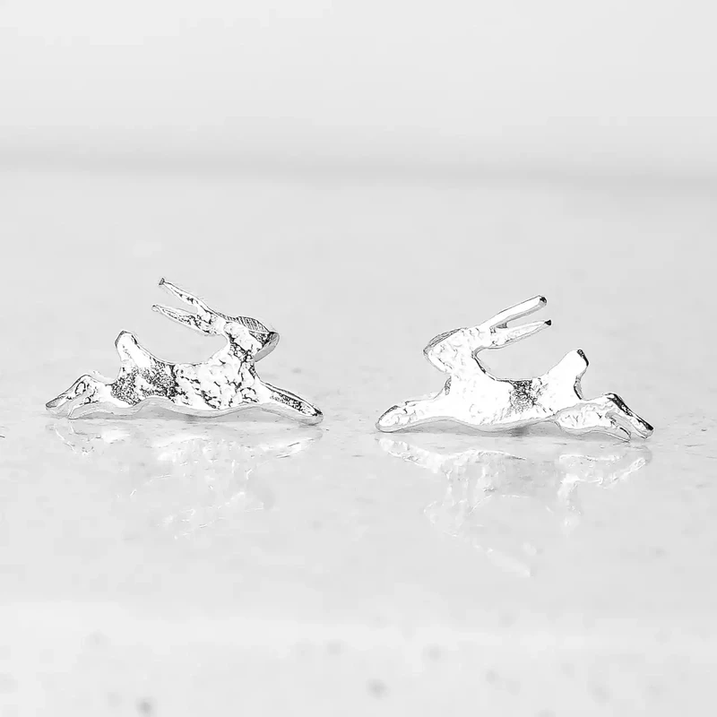 Leaping Hare Silver Stud Earrings by Fi Mehra