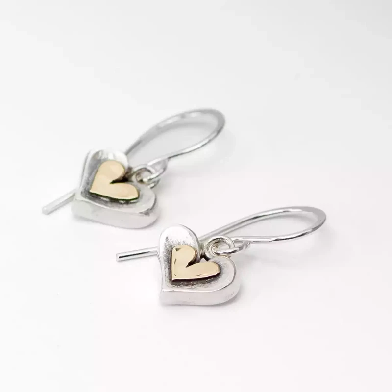 Lucky Penny Heart Silver and Gold Drop Earrings by Linda Macdonald