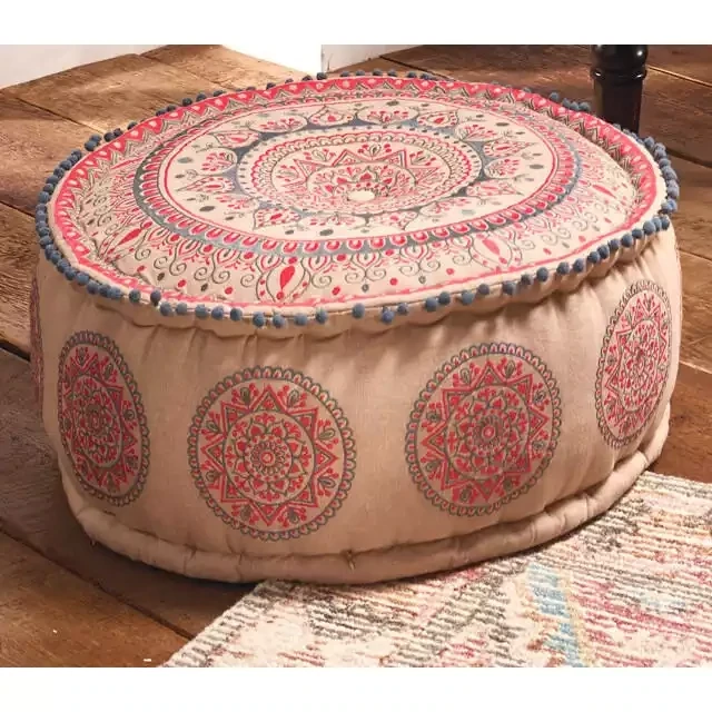 Mandala Design Embroidered Cotton Pouffe by Namaste