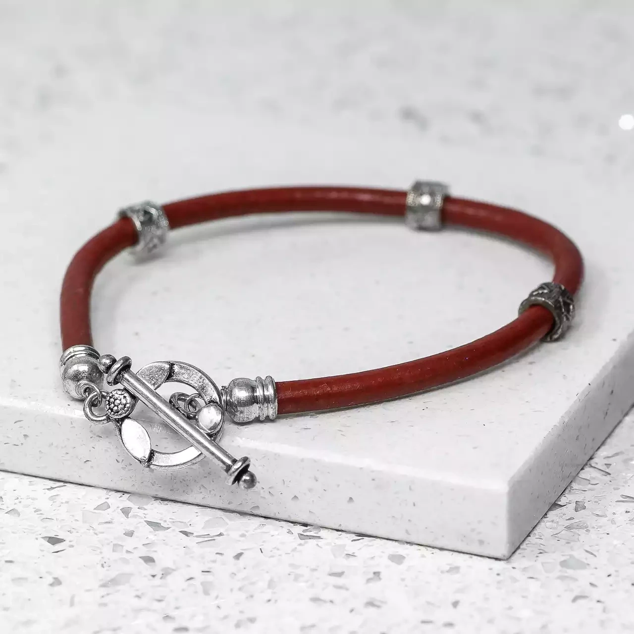 Men's Bracelet - Silver Clasp - Red by Shared Earth