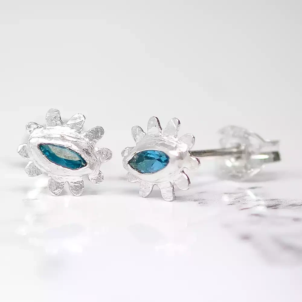 Marquise Silver Stud Earrings - Blue Tourmaline by Amanda Coleman
