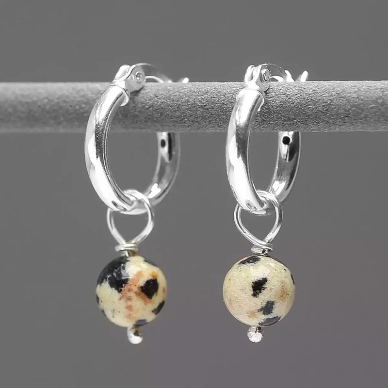 Mini Silver Hoop Earrings - Dalmatian Jasper by Katherine Bree