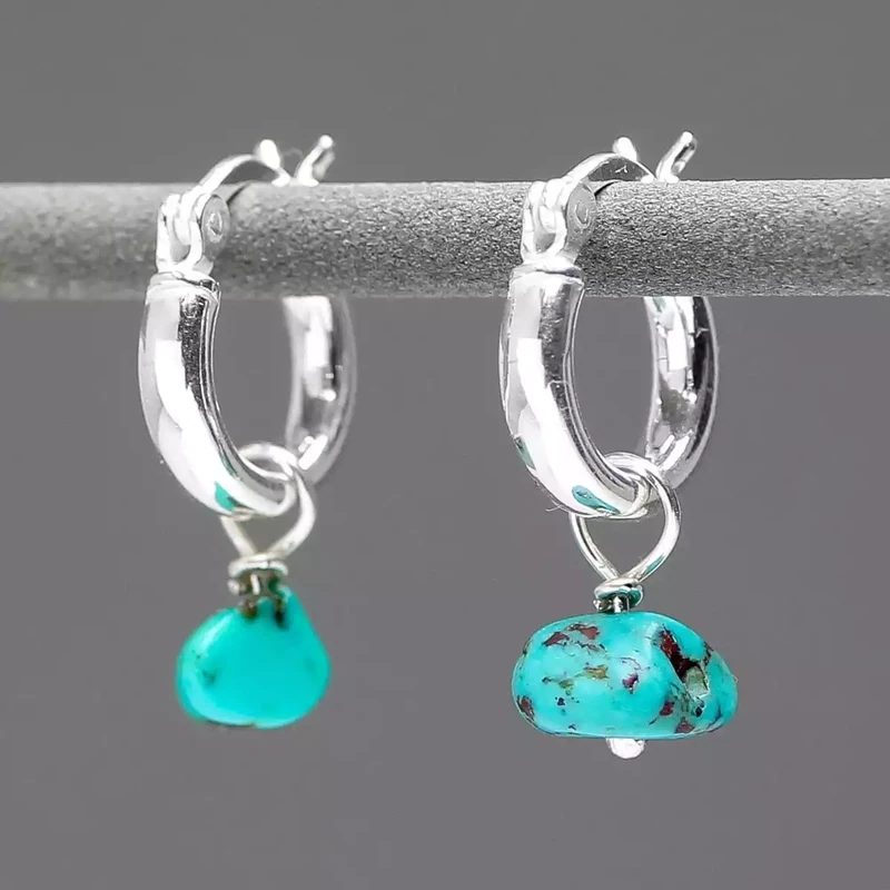 Mini Silver Hoop Earrings - Turquoise by Katherine Bree