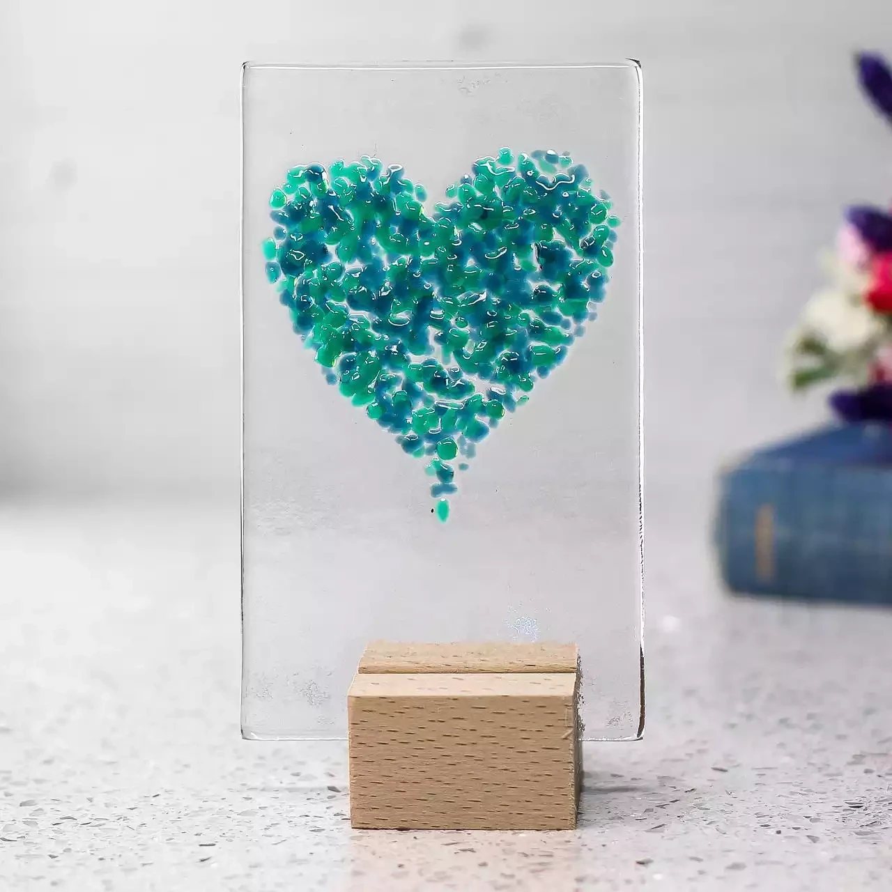 Mini Standing Glass Heart - Teal by Jules Jules