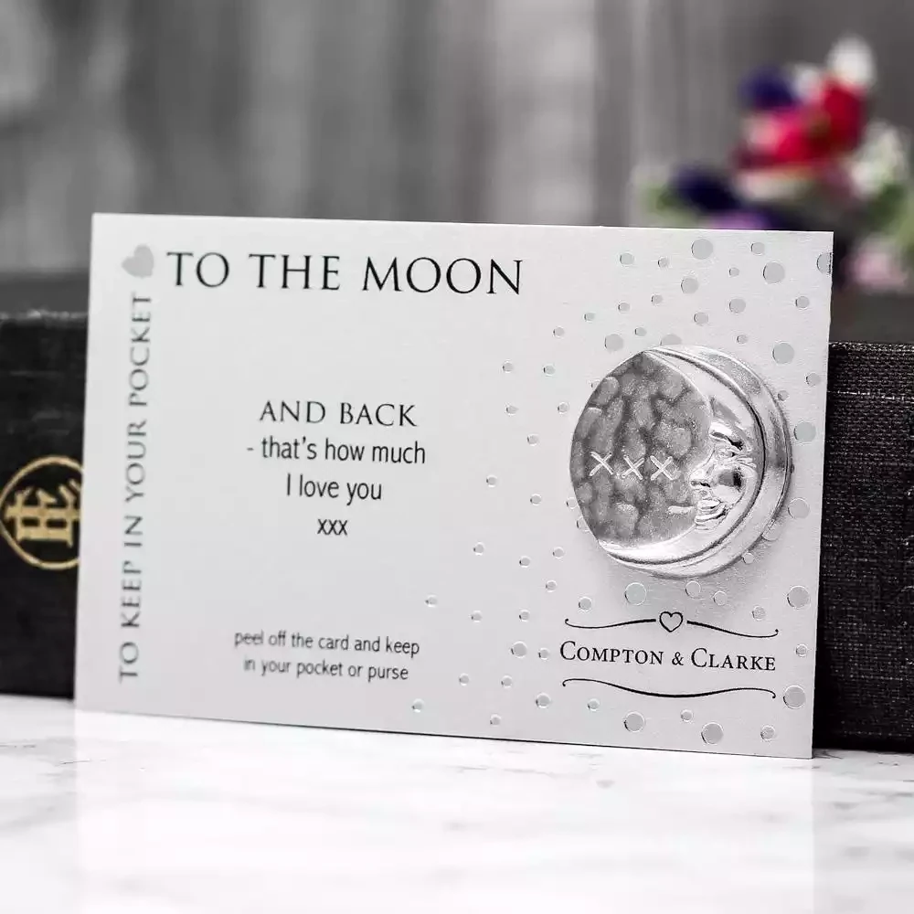 Moon and Back Pewter Charm on Card by Compton and Clarke