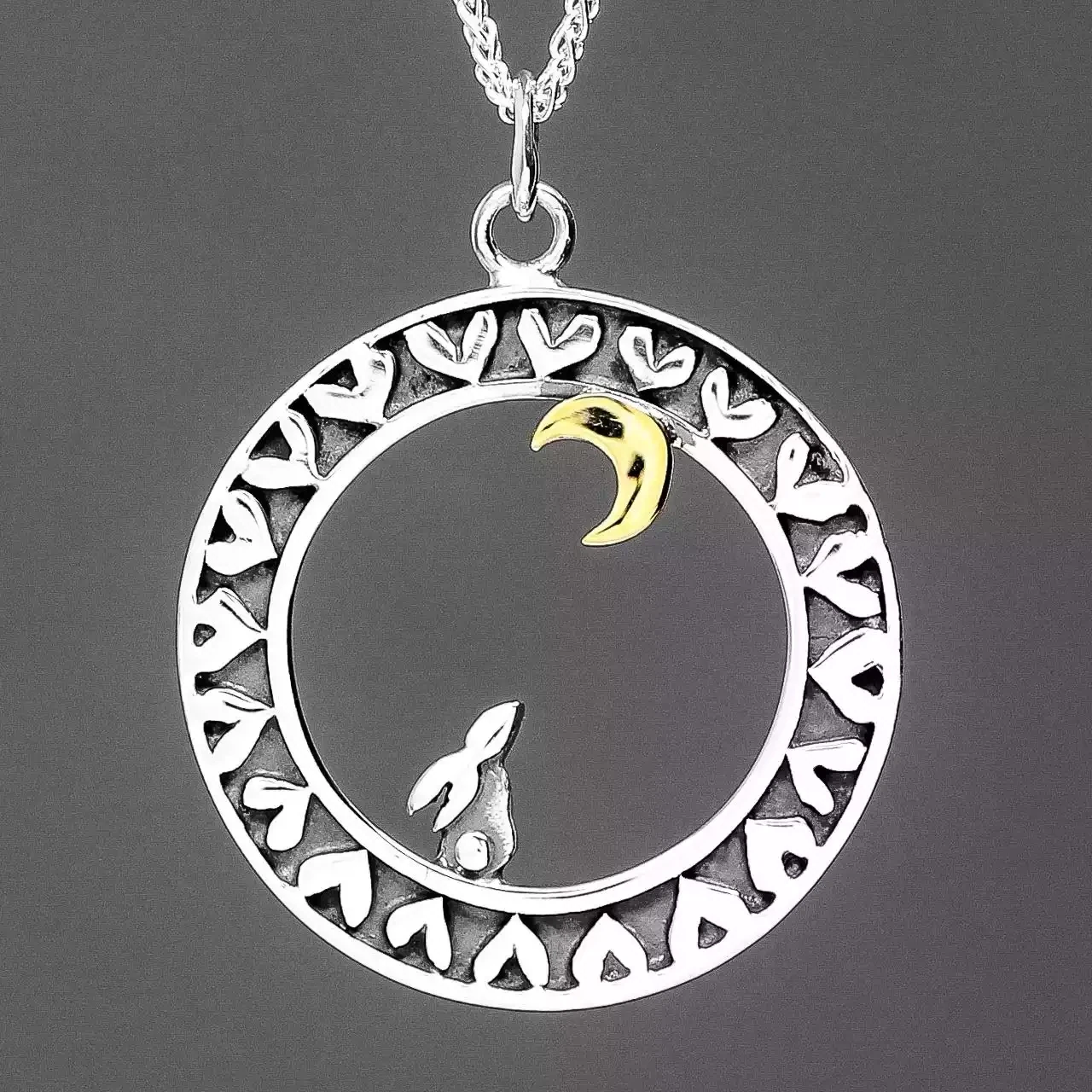 Moondance Hare Silver and Gold Necklace by Linda Macdonald