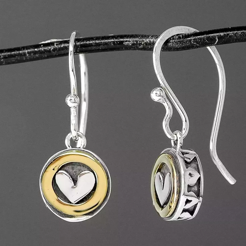 Moondance Ring of Hearts Silver and Gold Drop Earrings by Linda Macdonald