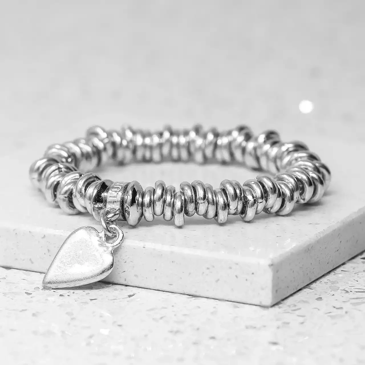 Multi Ring and Flat Heart Pewter Bracelet by Metal Planet