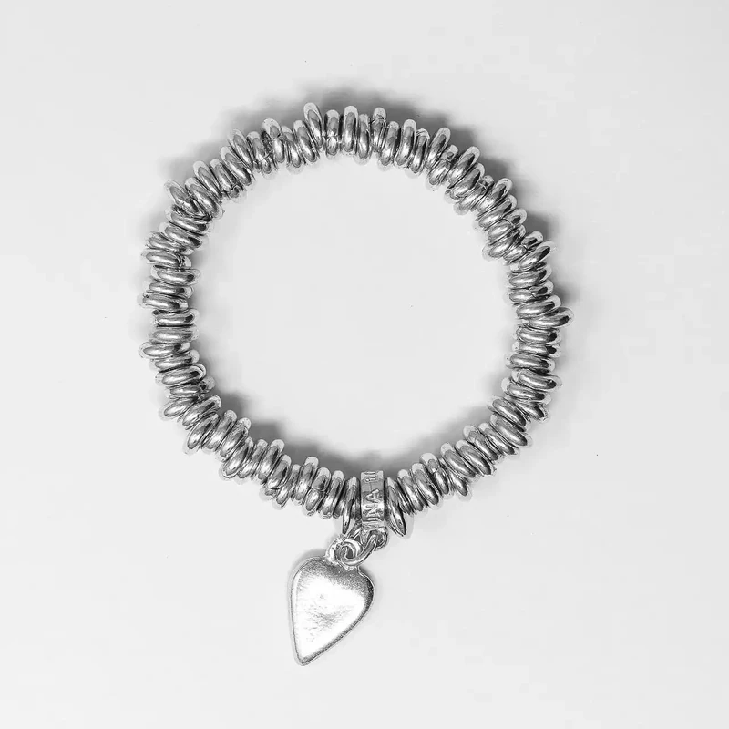 Multi Ring and Flat Heart Pewter Bracelet by Metal Planet