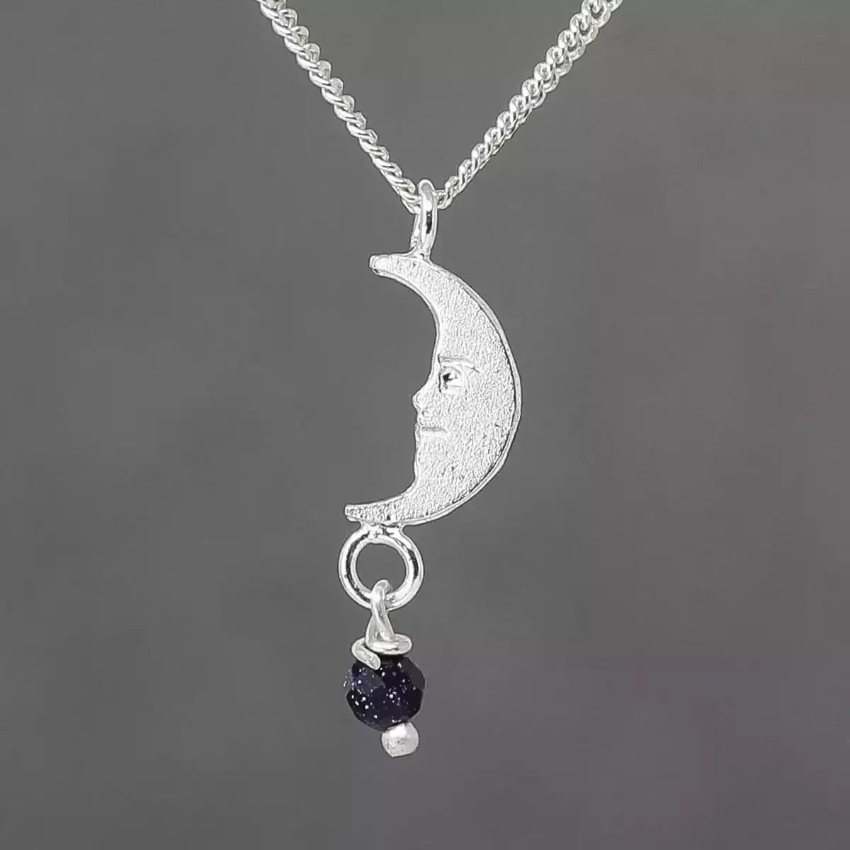 Moon with Goldstone Charm Silver Pendant by Amanda Coleman