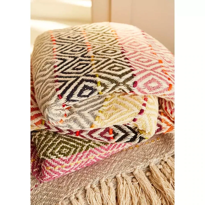 Multi Coloured Diamond Handloom Cotton Throw - 125 x 180 by Namaste