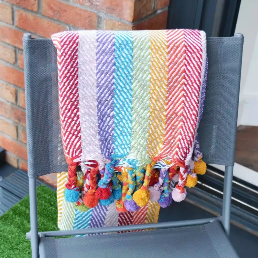 Multi-coloured Recycled Cotton Throw - Stripes by Shared Earth