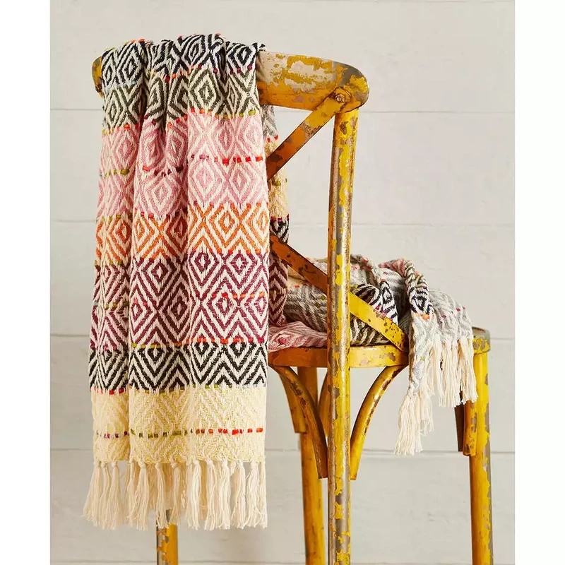Multi Coloured Diamond Handloom Cotton Throw - 125 x 180 by Namaste
