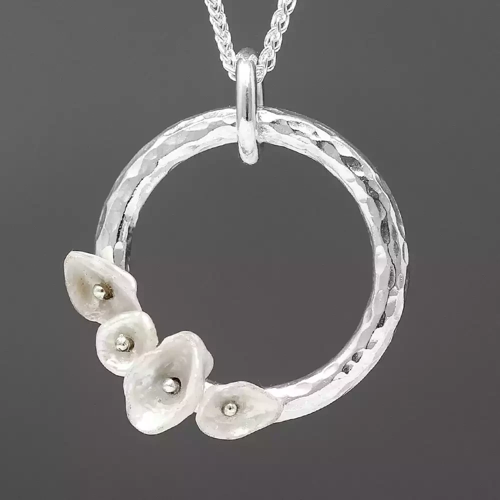 Multi Keshi Pearl Silver Hammered Ring Pendant by Fiona Mackay