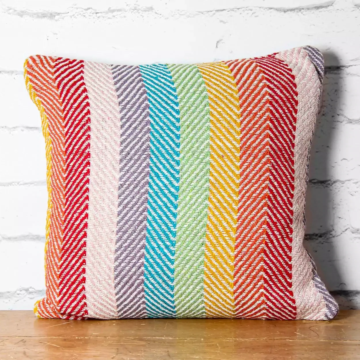 Multi-coloured Recycled Cotton Cushion - Stripe by Shared Earth