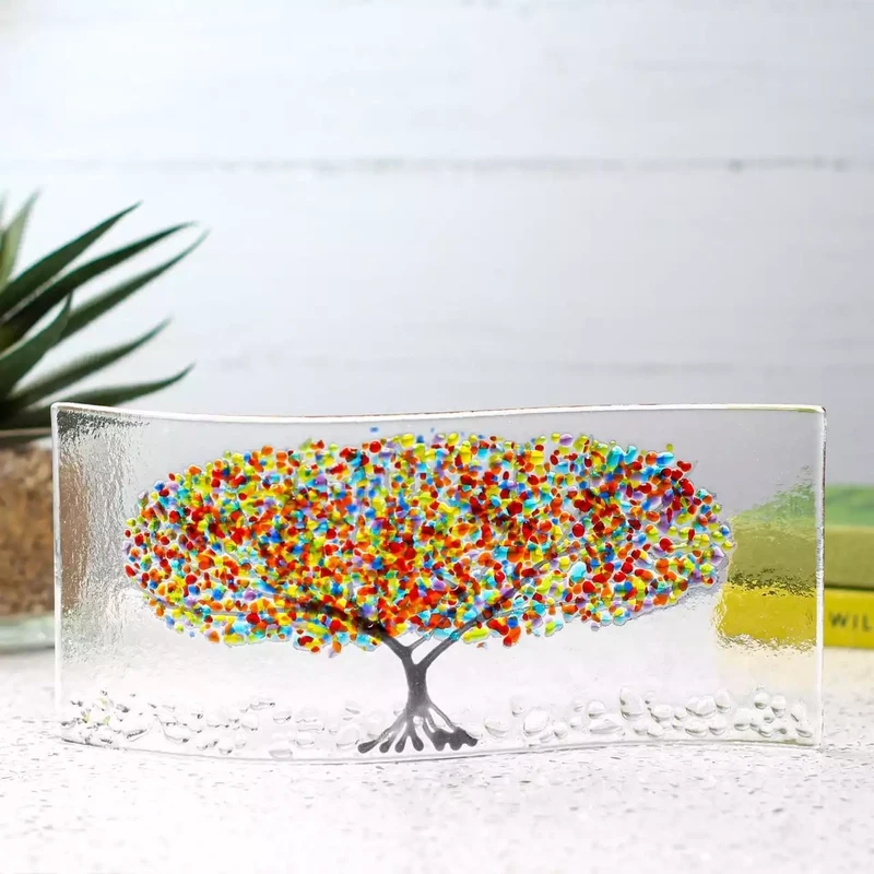 Multicoloured Fused Glass Wave Panel - One Tree by Jules Jules