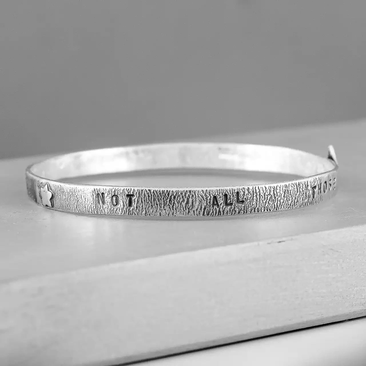 Not All Those Who Wander Are Lost Silver Bangle by Fi Mehra