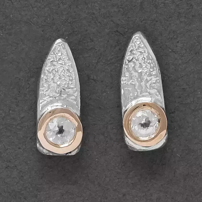 obelisk silver and rose gold stud earrings - white topaz by fi mehra