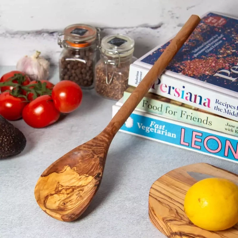 Olive Wood Round Spoon With Corner by Divine Deli