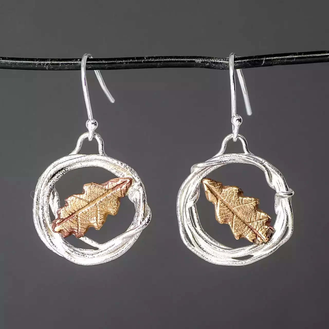 Oak Leaf in Hoop Silver and Bronze Earrings by Xuella Arnold