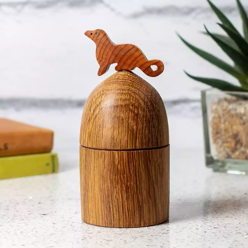 Otter Lidded Pot - Oak and Yew by Beamers Designs
