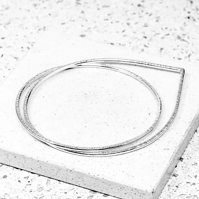 Outlines Circle and Pear Linked Bangle - Silver by Tara Kirkpatrick