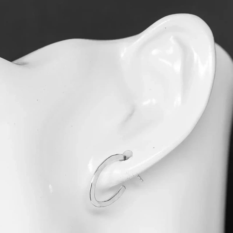 Ovals Hammered Silver Stud Hoop Earrings by Tara Kirkpatrick