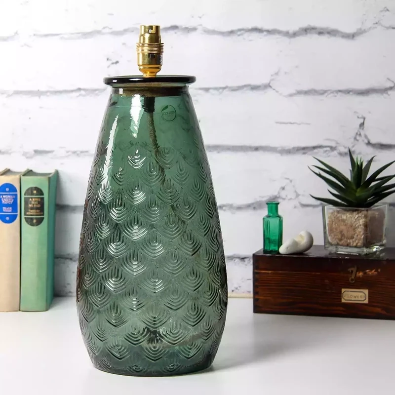 Palm Recycled Glass Lamp Base - 40cm - Deep Ocean by Jarapa