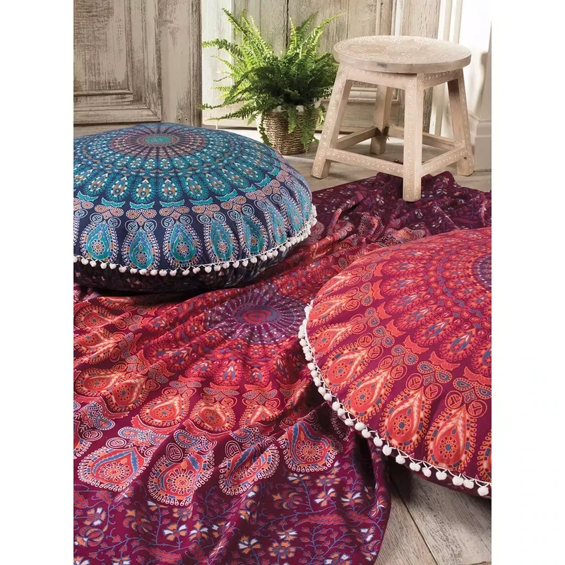 Peacock Cotton Floor Cushion - Navy by Namaste