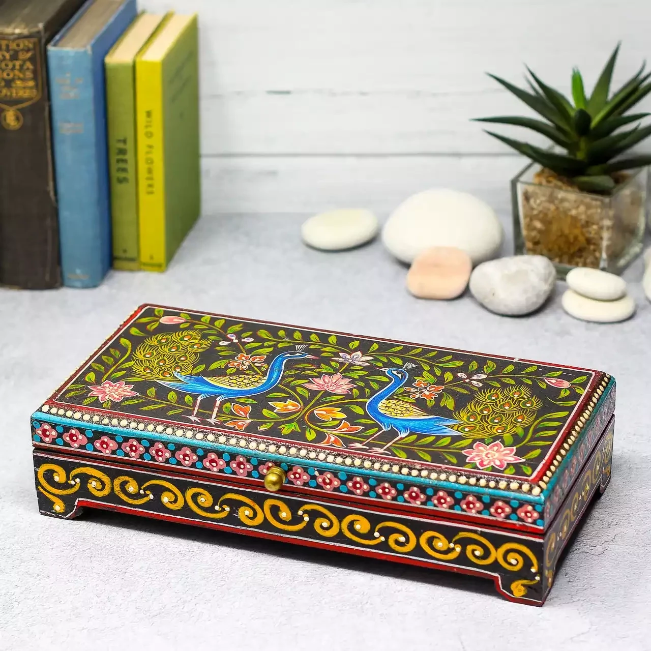 Peacock Hand Painted Mango Wood Jewellery Box by Namaste