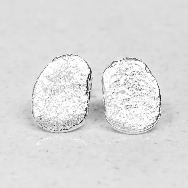 Pebble Silver Stud Earrings - Textured by Silverfish