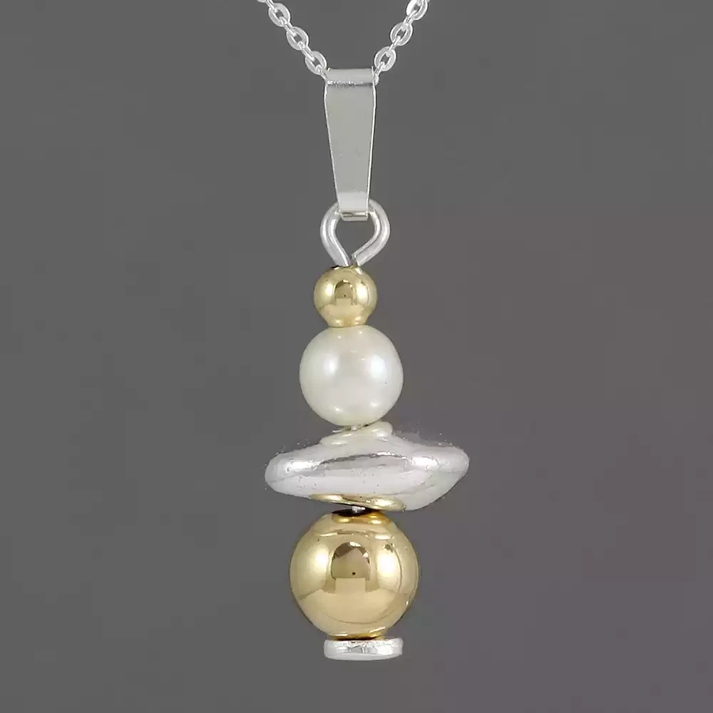 Pebble Silver, Gold and Pearl Pendant by Lavan