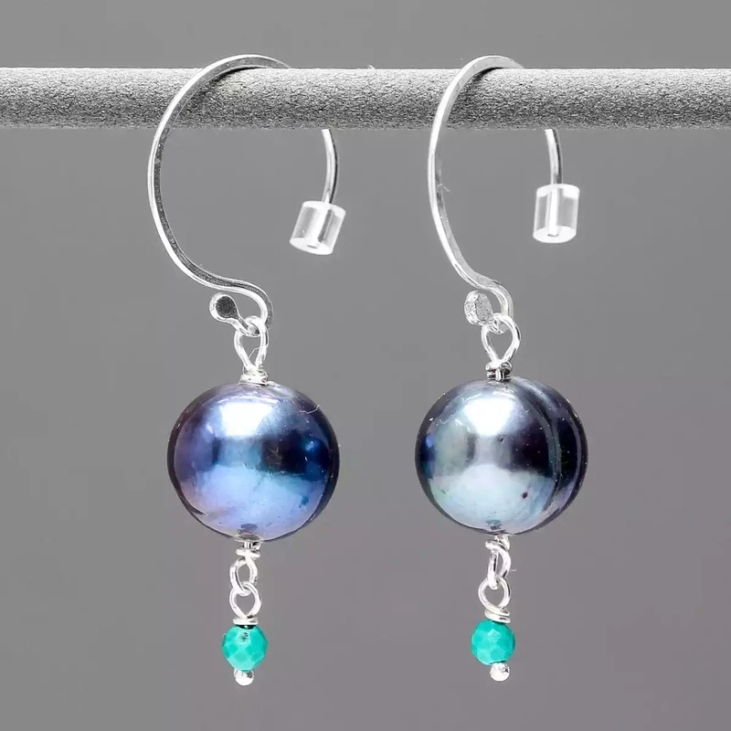 Pebble Grey Pearl and Turquoise Drop Earrings - Water by Katherine Bree