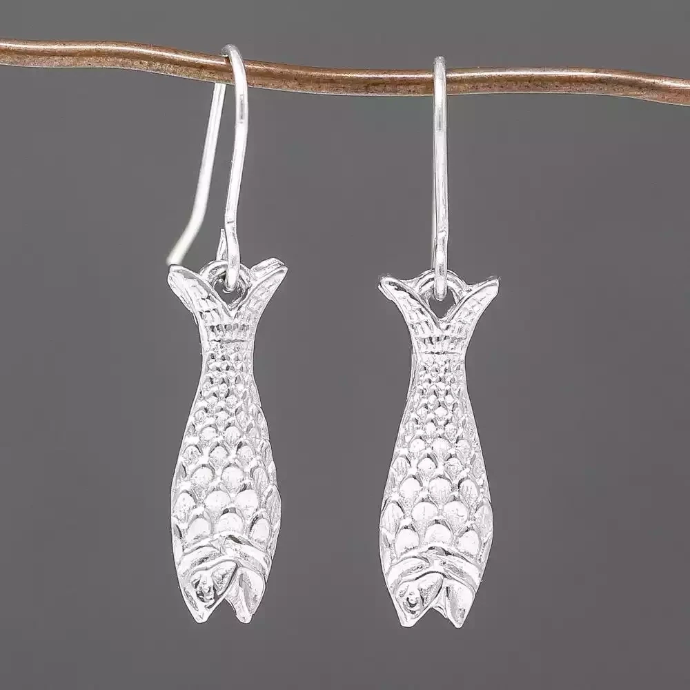 Pewter Drop Earrings - Fish by William Sturt