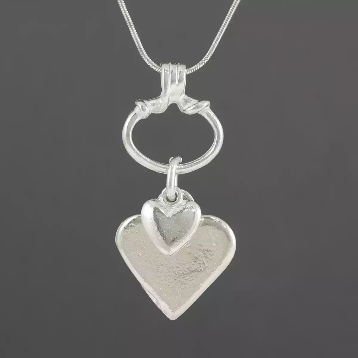 Pewter Charm Necklace - Double Heart and Twisted Ring by Metal Planet