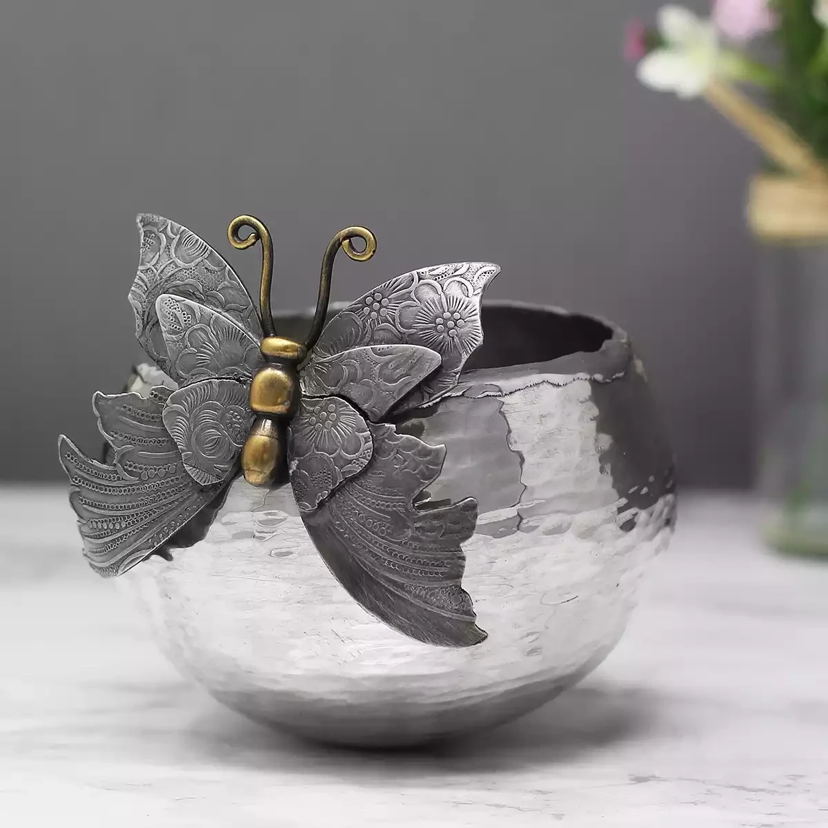 Pewter Bowl With Detachable Butterfly Clip by Jim Stringer