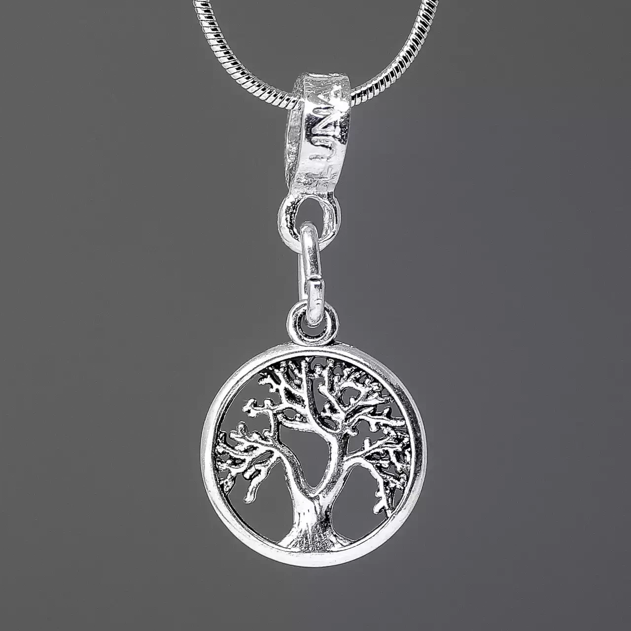 Pewter Charm Necklace - Tree of Life Round Disc by Metal Planet