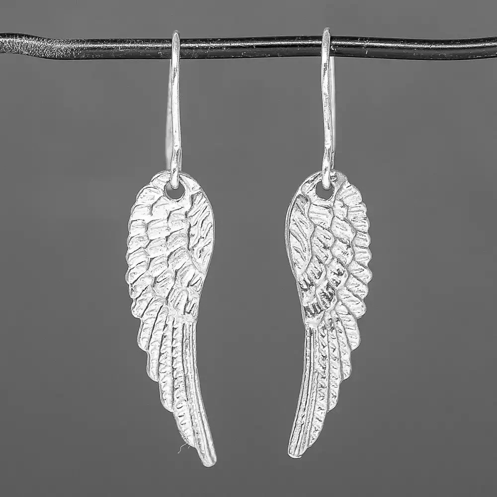 Pewter Drop Earrings - Angel Wings by William Sturt