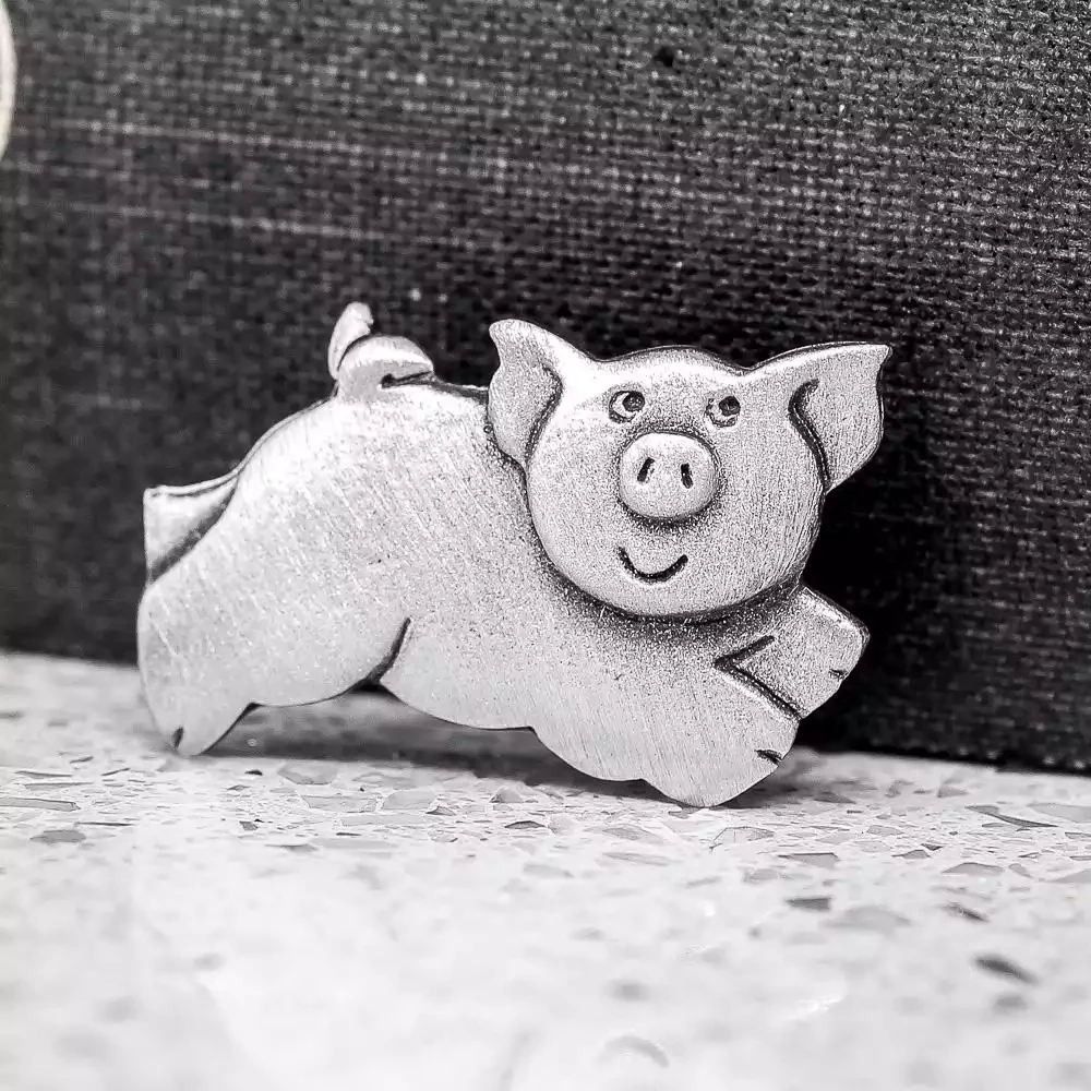 Pewter Pin Brooch - Pig Flying by Metal Planet