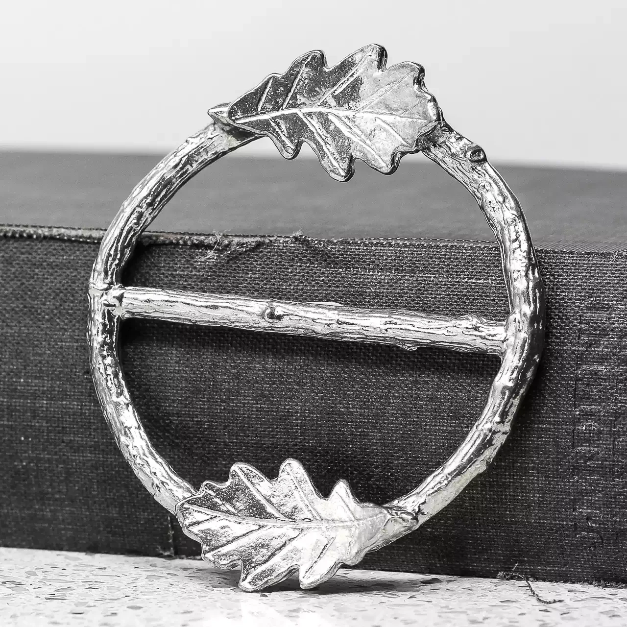 Pewter Scarf Ring - Two Large Oak Leaves by William Sturt