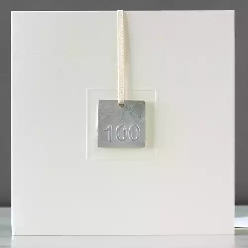 Pewter Tag Birthday Card - 100 - by Lancaster and Gibbings